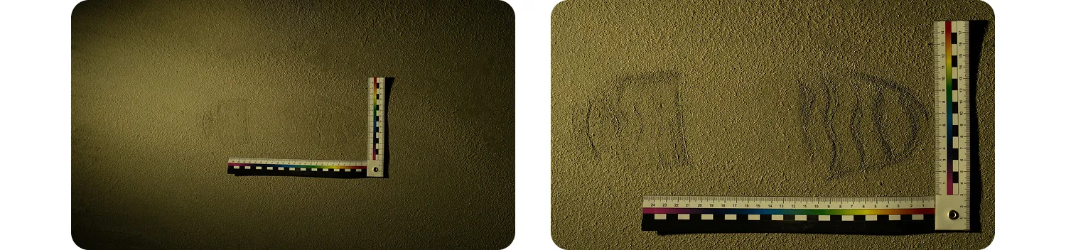 Shoeprints on the ground in white light